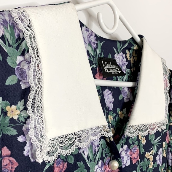 WHIRLAWAY Frocks Vintage Dress, Size L/XLP, Floral Design Navy Background. - Picture 4 of 7